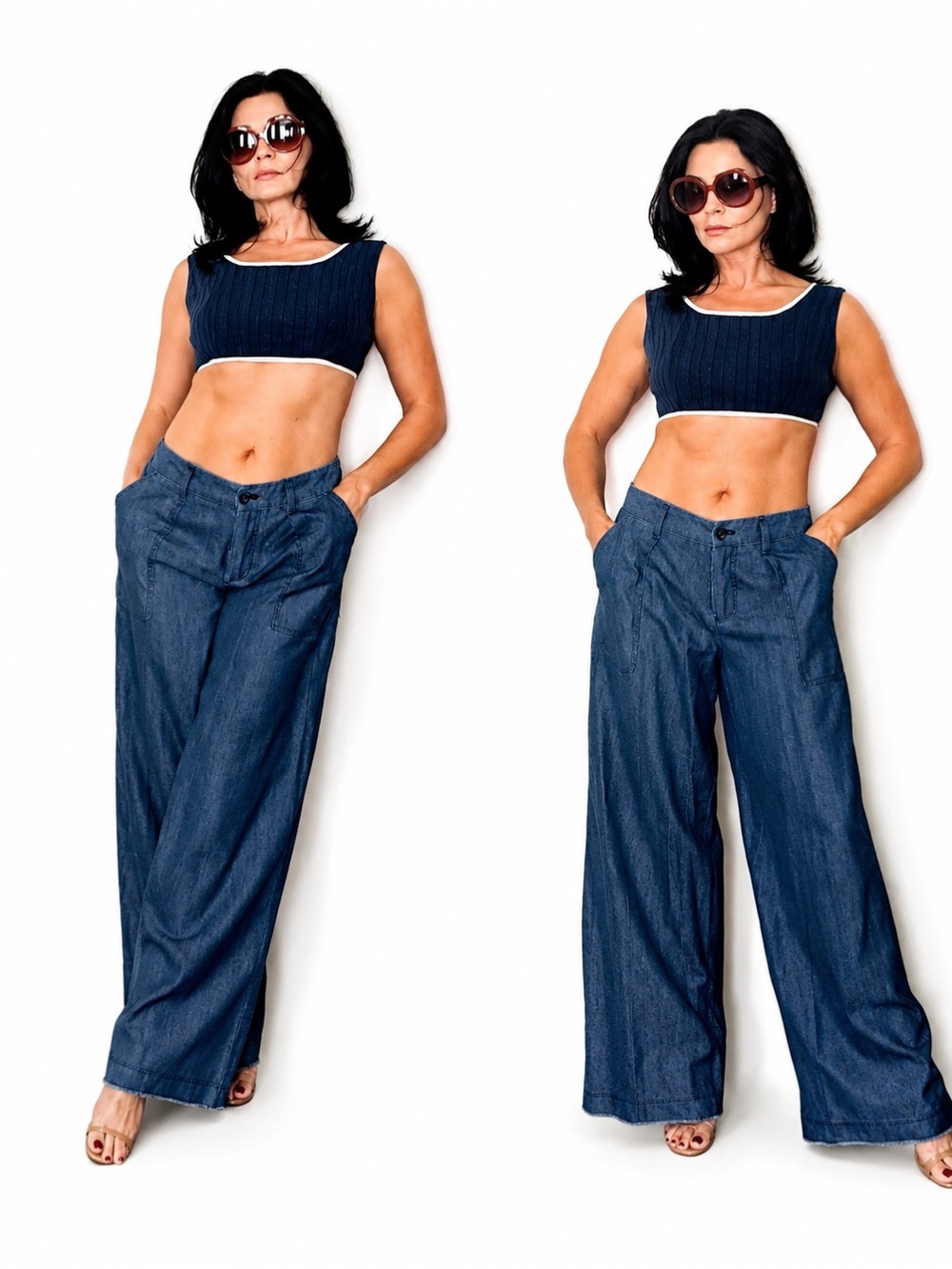 Max Studio London Oversized Wide leg
Chambray Lightweight Denim Jeans Pants 2